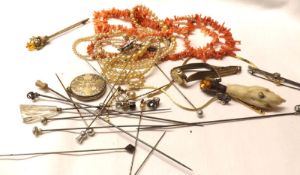 A Packet of assorted Victorian and later Jewellery, including two Silver Hatpins by Charles