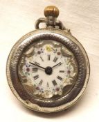 A late 19th Century Swiss open faced keyless Fob Watch, the three-quarter plate movement with