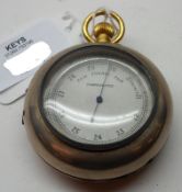 An early 20th Century Gilt Brass Combination Pocket Barometer/Altimeter, the drum-shaped case with