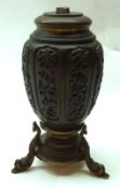 A 20th Century Oriental Bronze Patinated Metal Table Lamp, of baluster form, moulded with panels