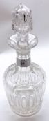 A 19th Century Round Clear Cut Glass Decanter and stopper, with star-cut base, 12” high