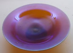 A 20th Century Purple Iridescent Glass Tazza, possibly of Whitefriars manufacture, 11 ¼” diameter