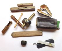 A Box: various assorted mixed items to include Vintage Mortise Gauge, Vintage Brass Mounted Spirit