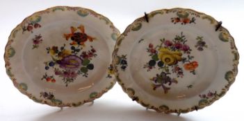 Two 20th Century Meissen 7” diameter Side Plates, decorated with coloured floral sprays, blue