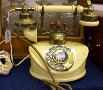 A Vintage White Plastic and Metal Mounted Telephone, 10” wide