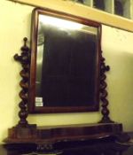 A Victorian Mahogany Dressing Table Mirror, the mirror supported on barley twist uprights to a