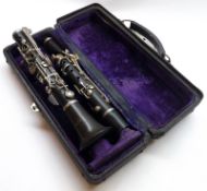 G J Conn, Albert Simple System Brown Bakelite Clarinet, key C, housed within original case