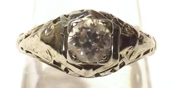 A high grade precious metal Ring, set with a Solitaire Old Cut Diamond of approx ½ ct, pierced