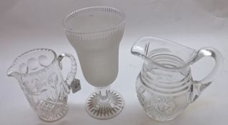 A Mixed Lot comprising: two Cut Clear Glass Water Jugs, together with a further Tapering Clear and