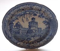 A Rogers Blue Printed Circular Plate, decorated with a scene of figures with an ox before a
