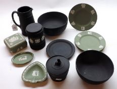 A Mixed Lot: various Wedgwood Wares to include a Black Basalt Single-handled Jug; two Round Black