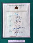 1956 Australian Ashes Cricket Autographed Team Sheet, sigd by Australian Team including Ian Johnson,