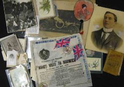 A Packet: assorted Ephemera, including Printed Souvenir Napkin “King’s Visit to Norwich Monday