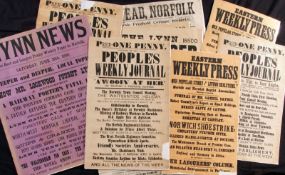 A Folder: quantity Newspaper Daily Bulletin Posters, East Anglia interest, circa 1880s to 1890,