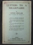 UPTON SINCLAIR: LETTERS TO A MILLIONAIRE, 1939, 1st edn, orig ptd cl covered card wraps, orig d/w