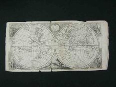 T JEFFERYS: THE WORLD, engrd double hemisphere map, circa 1754, approx 7 ½” x 15 ¼”