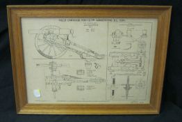 A mod reproduction Print of Field Carriage for Twelve P R Armstrong B L Gun, approx size 11 ½” x