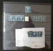 GB, 1841, twopenny Blues, used, with three on large piece, MA, MB and MC + single plate 3 and two