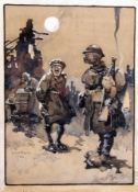 STEPHEN BAGHOT DE LA BERE (1877-1927), orig Great War Humorous Watercolour on Scraperboard, possibly