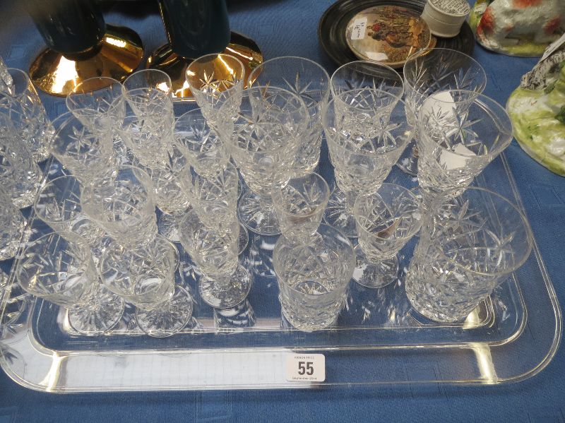 Qty of cut glass wine, sherry and whisky glasses