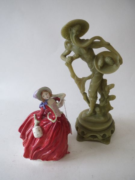 C20 Chinese resin figure and a Royal Doulton `Autumn Breezes` figure