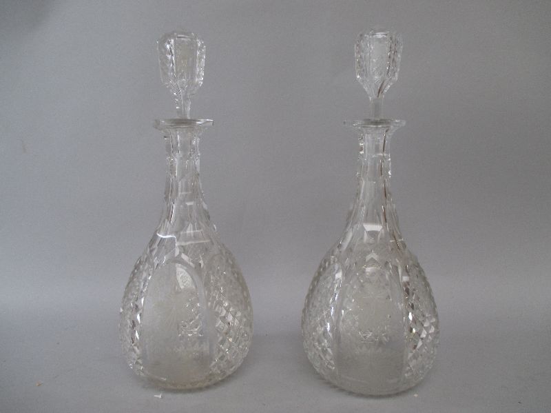 Pair good quality cut crystal decanters & stoppers