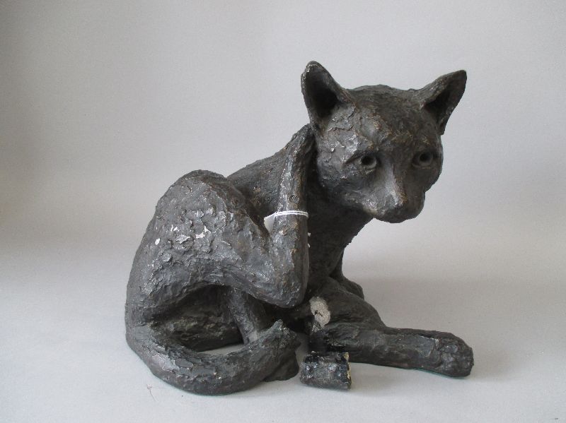 Bronzed figure of cat (a/f) 23x23