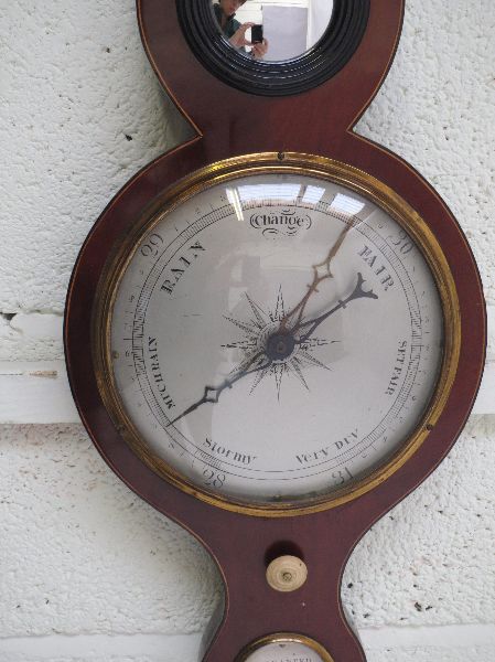 Regency inlaid mahogany banjo barometer with silvered dial 97 high