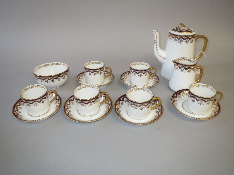 Victorian Diamond porcelain 6 piece coffee set with gilt decoration