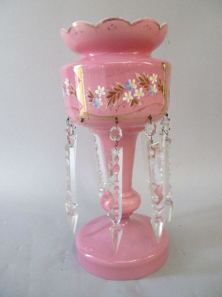 Decorated pink glass overlay table lustre 38H