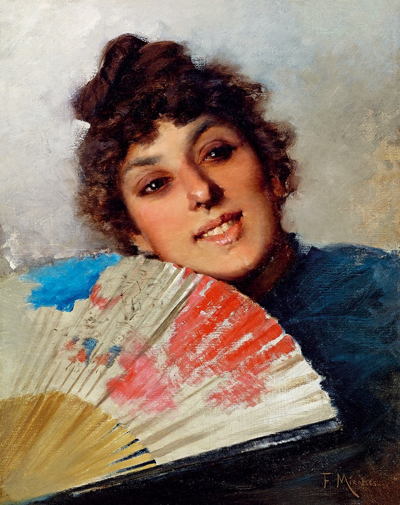 Miralles, Francisco 1848 1901 Young Spanish Woman with a Fan 41x32,5 cm Oil on canvas Signed lower