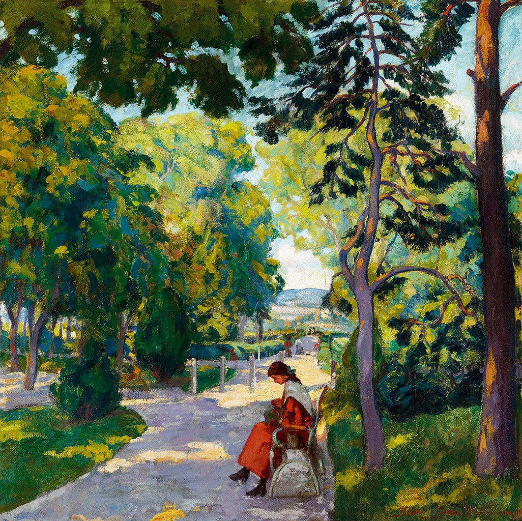 Kádár Géza 1878 1952 Afternoon Lights in Nagybánya park, 1917 100x100 cm Oil on canvas Signed lower