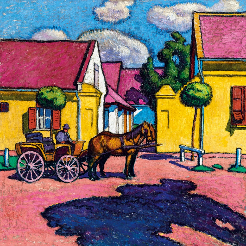 Pechán József 1875 1922 Sunlit Streer with Horse-Carriage, c.1911 101x101 cm Oil on canvas Signed