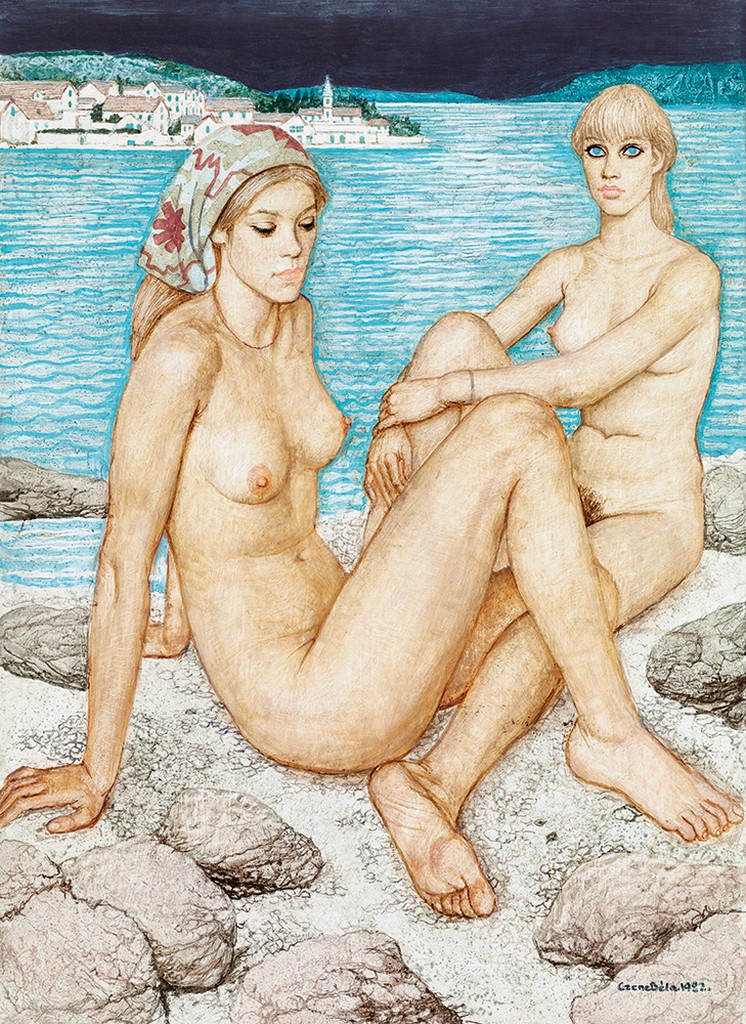 Czene Béla 1911 1999 On the Beach, 1982 90x65 cm Oil on fibre board Signed lower left: Czene Béla