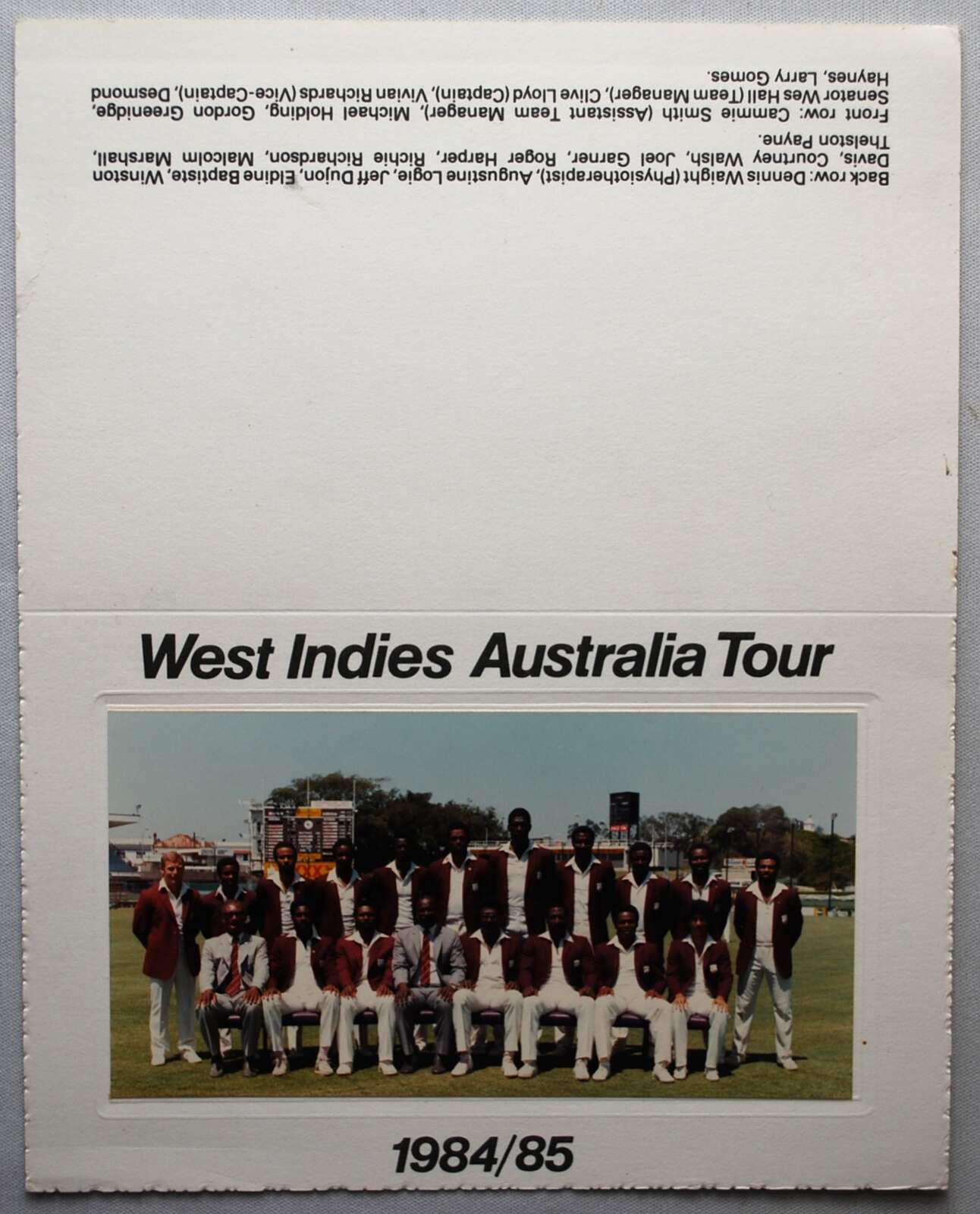 * West Indies Australia tour 1984/85. Official West Indies Christmas card from the tour with