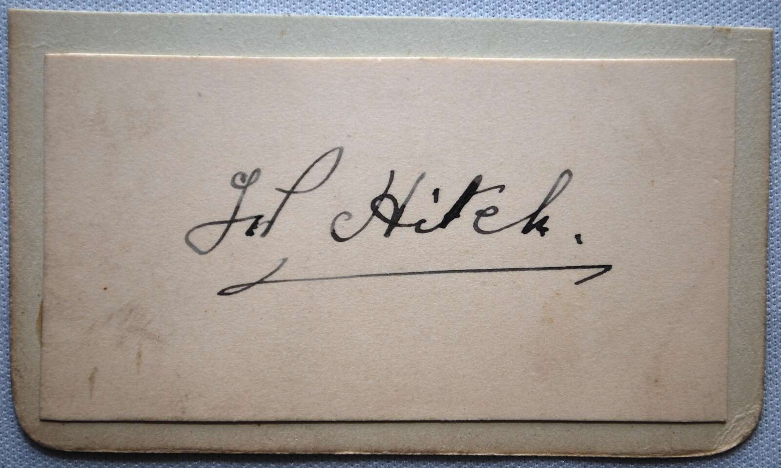 John William Hitch. Surrey & England 1907-1925. Excellent ink signature of Hitch on card piece,