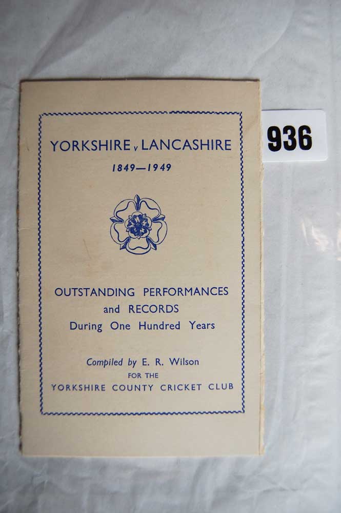 Yorkshire v Lancashire 1849-1949. Official folding card compiled by E.R. Wilson for Yorkshire C.C.