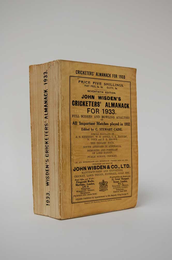 Wisden Cricketers? Almanack 1933. 70th edition. Original paper wrappers. Some light age toning to