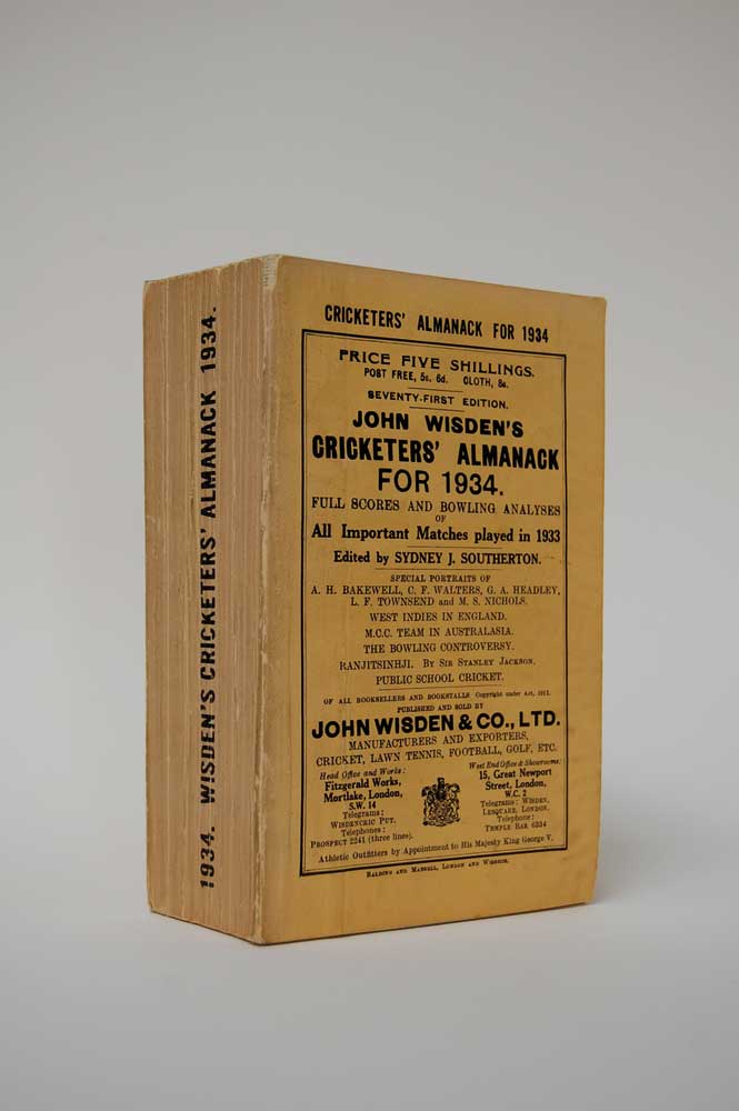 Wisden Cricketers? Almanack 1934. 71st edition. Original paper wrappers. Very minor wear to head of