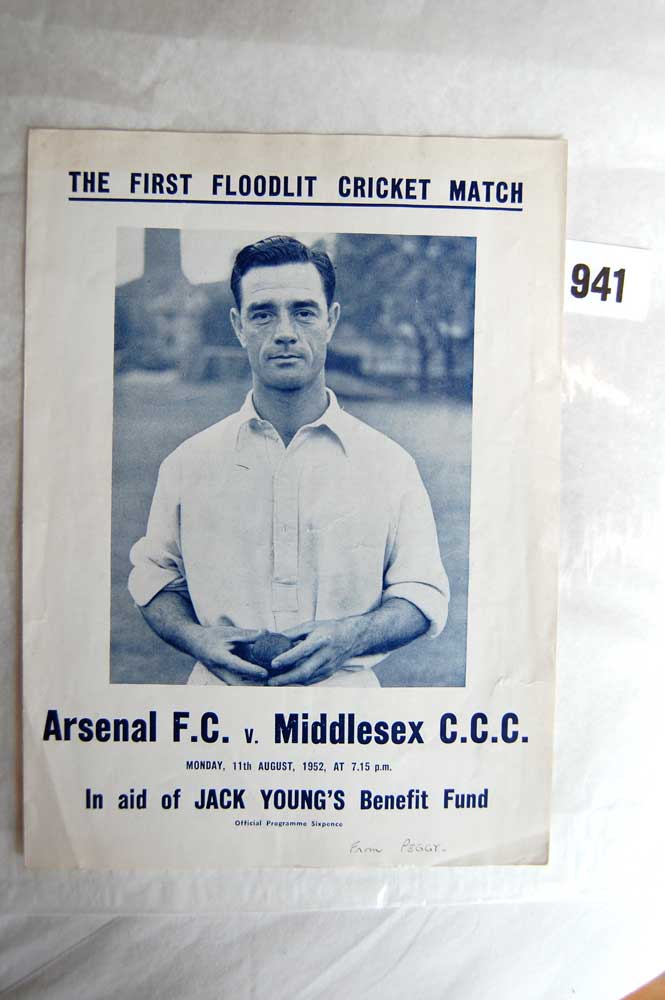 Arsenal F.C. v Middlesex C.C.C. 1952. ?Jack Young Benefit match?. Official programme for the