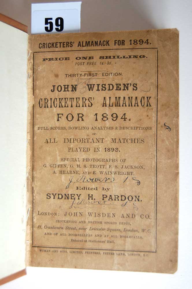 Wisden Cricketers? Almanack 1894. 31st edition. Bound in brown boards, with original wrappers