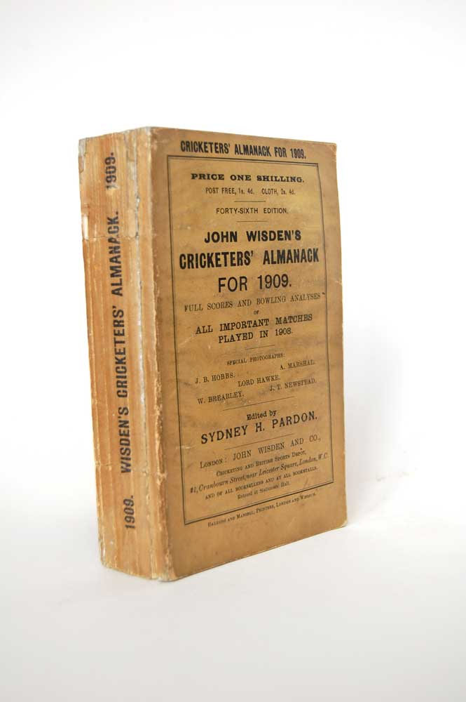 Wisden Cricketers? Almanack 1909. 46th edition. Original wrappers. Cracking to spine block with