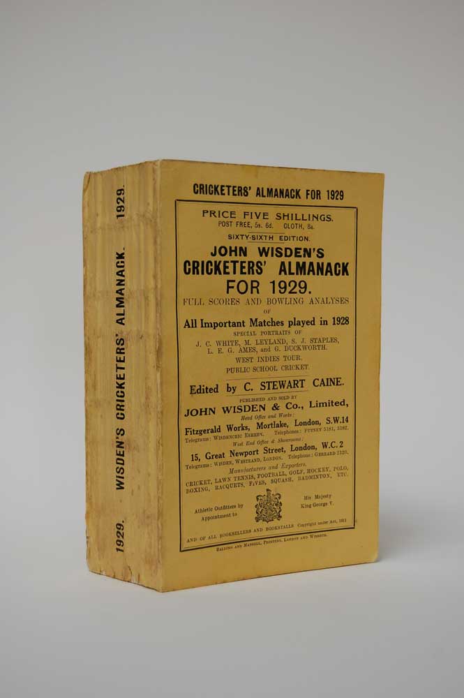 Wisden Cricketers? Almanack 1929. 66th edition. Original paper wrappers. Minor wear to base of