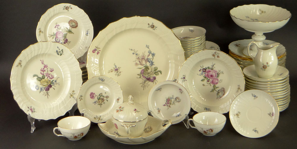 Eighty Five (85) Piece Royal Copenhagen Porcelain Dinner Service in the `Frijsenborg` Pattern