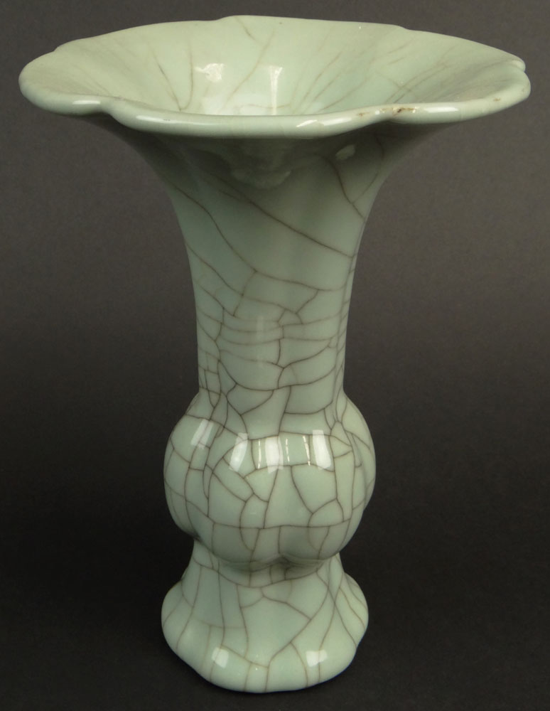 Chinese Guan Ware Porcelain Gu-form Vase. Yongzheng (1723-1735) Reign Mark to Base. Very Good