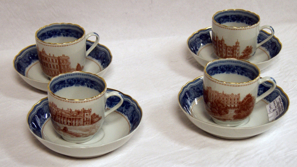 Four Mattahedeh decorative cups and  saucers