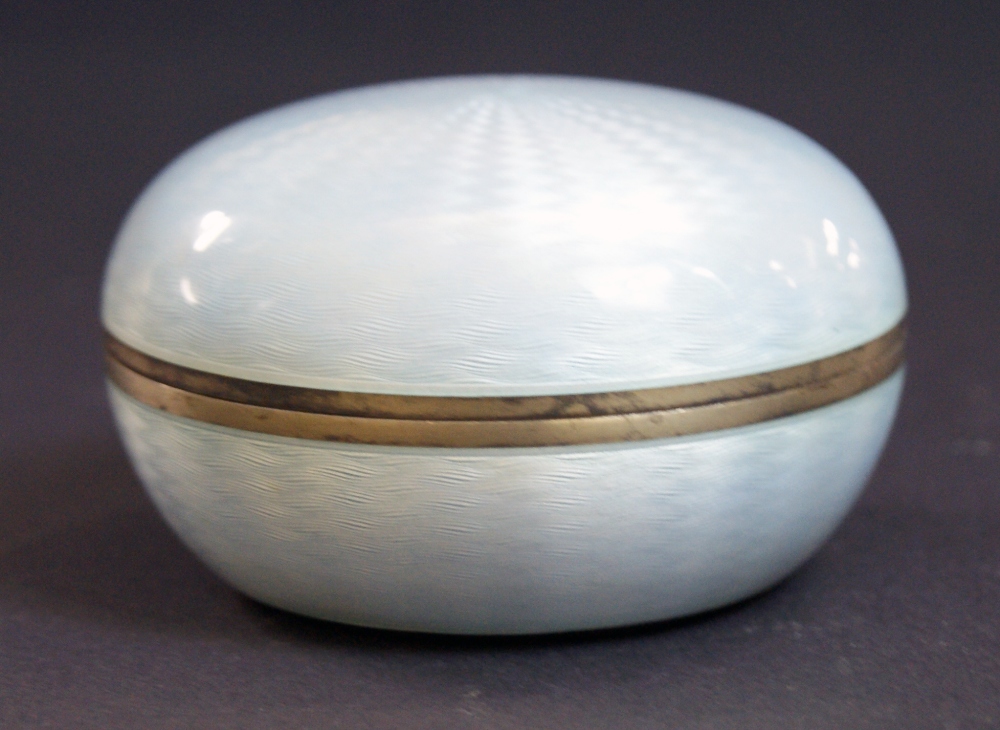 European hallmarked silver and enamel circular powder pot and cover, with gilt-washed interior.