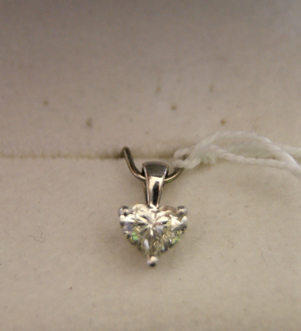 18ct white gold mounted diamond set pendant, heart shaped diamond of approximately 0.94 carats.