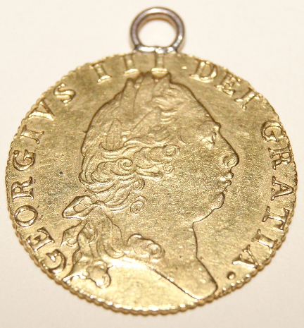 George III 'Spade' guinea, 1794, with later mount. Total weight approximately 8.5g