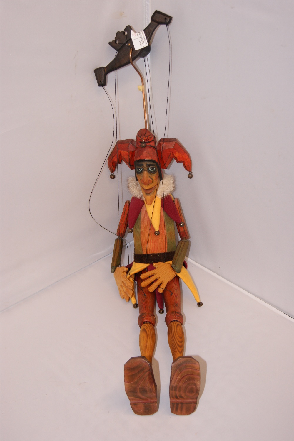 Jester marionette, meticulously handcrafted from linden wood, hand-painted with waterproof